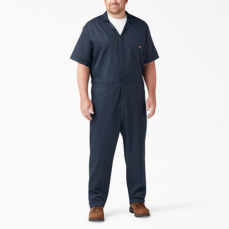 Dickies Flex Mens Big And Tall Stain Resistant Short Sleeve Workwear Coveralls, Large Long, Blue