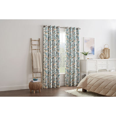 Linden Street Bayshore Print Energy Saving 100% Blackout Grommet Top Single Curtain Panel