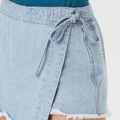 Forever 21 Denim Wrapped Skort Womens Mid Rise A-Line Skirt-Juniors