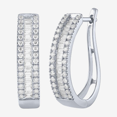 (G/Si2) Womens 1 CT. T.W. Lab Grown White Diamond 10K Gold 23.3mm Hoop Earrings