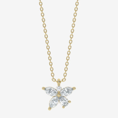 Flower (Si2/G) Womens 3/4 CT. T.W. Lab Grown White Diamond 10K Gold Flower 18 Inch Pendant Necklace