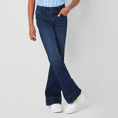 Thereabouts Little & Big Girls Pintuck Flare Leg Jean, 14.5 Plus, Blue