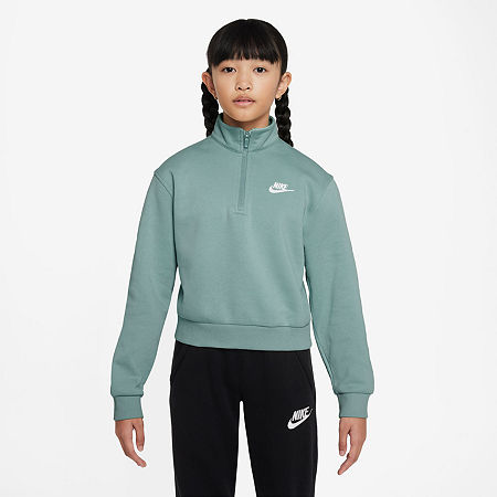 Nike Club Big Kid Girls Mock Neck Long Sleeve Fleece Active Quarter-Zip Pullover, Medium, Blue