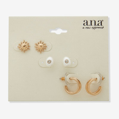 a.n.a Womens 3 Pair Earring Set