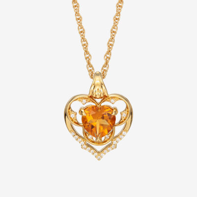 Harry Potter (F / Si2) Womens 1/10 CT. T.W. Lab Grown Diamond Genuine Yellow Citrine 14K Gold Over Silver 18 Inch Pendant Necklace