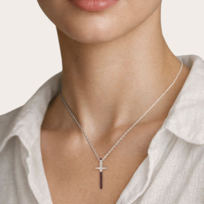 Harry Potter (F / Si2) Womens Lab Grown Diamond Accent Genuine Red Garnet Sterling Silver 18 Inch Pendant Necklace