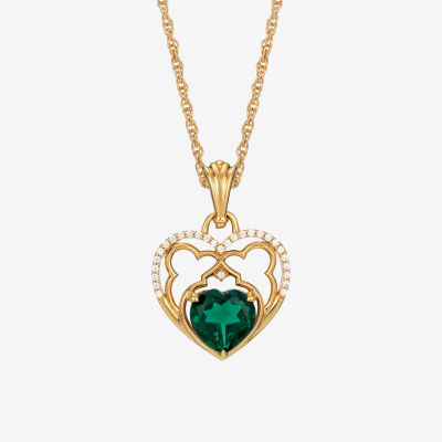Harry Potter (F / Si2) Womens 1/10 CT. T.W. Lab Grown Diamond Lab Created Green Emerald 14K Gold Over Silver 18 Inch Pendant Necklace