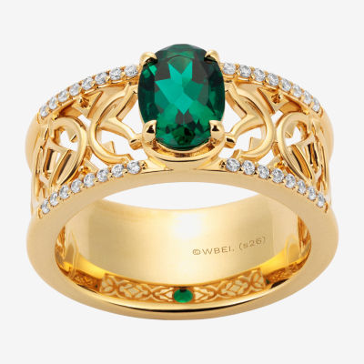 Harry Potter (F/Si2) Womens 1/6 CT. T.W. Lab Grown Diamond Lab Created Emerald 14K Gold Over Silver Cocktail Ring