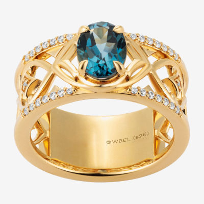 Harry Potter (F/Si2) Womens 1/6 CT. T.W. Lab Grown Diamond Genuine Blue Topaz 14K Gold Over Silver Cocktail Ring