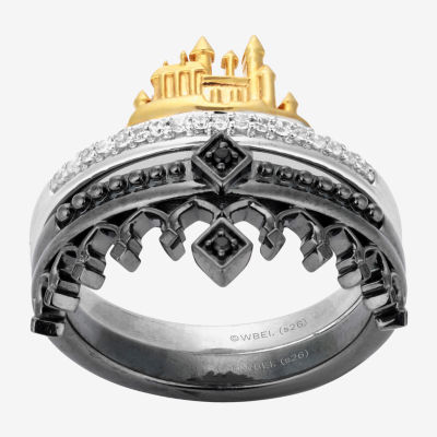 Harry Potter (F/Si2) Womens 1/10 CT. T.W. Lab Grown Diamond Genuine Black Spinel 14K Gold Over Silver Cocktail Ring