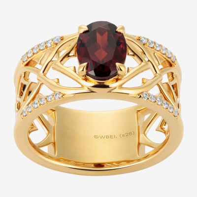 Harry Potter (F/Si2) Womens 1/10 CT. T.W. Lab Grown Diamond Genuine Red Garnet 14K Gold Over Silver Cocktail Ring