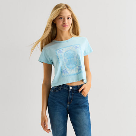 Arizona Womens Juniors Round Neck Short Sleeve Classic Fit Graphic T-Shirt, X-large, Blue