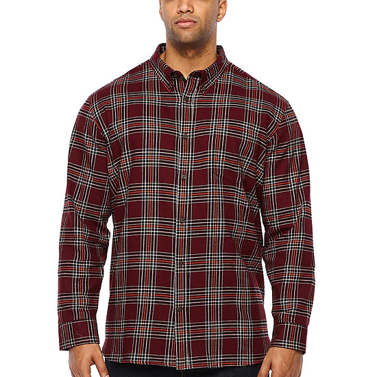 The Foundry Big & Tall Supply Co. Mens Long Sleeve Plaid Button-Down Shirt