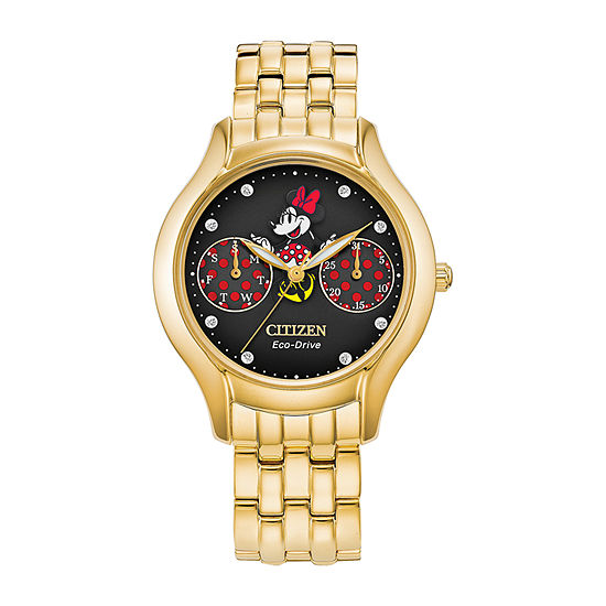 Citizen Disney Minnie Mouse Womens Gold Tone Stainless Steel Bracelet Watch Fd4018-55w