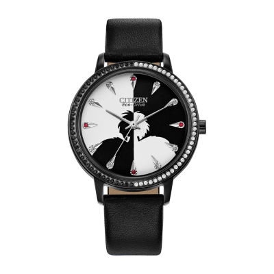 Citizen Disney Womens Black Leather Strap Watch Fe7045-09w