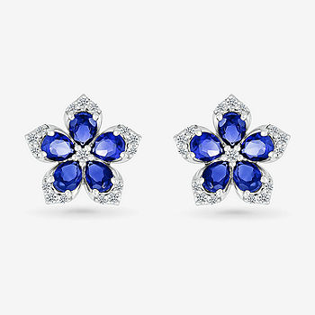 Sterling Silver Genuine Blue Sapphire And Diamond 6mm Flower Post Earrings Sterling Silver Genuine Blue Sapphire And Diamond 6mm Flower Post Earrings