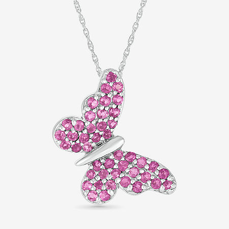 Womens Lab Created Pink Sapphire Sterling Silver Butterfly Pendant Necklace, One Size