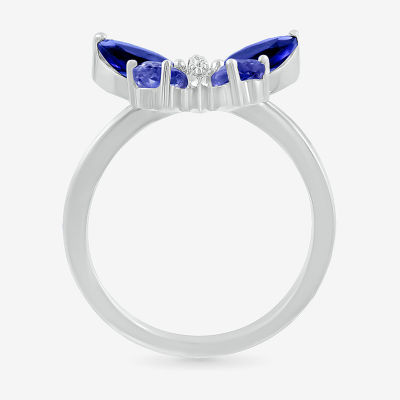 Womens Lab Created Blue Sapphire 10K Gold Butterfly Cocktail Ring