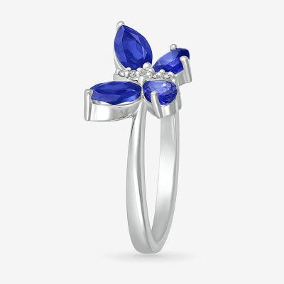 Womens Lab Created Blue Sapphire 10K Gold Butterfly Cocktail Ring