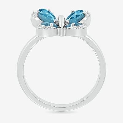 Womens Genuine Blue Topaz Sterling Silver Butterfly Cocktail Ring
