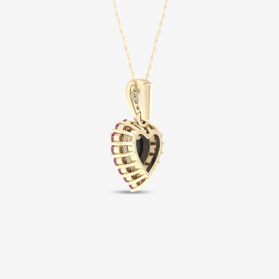 Womens Diamond Accent Genuine Opal 10K Gold Heart Pendant Necklace