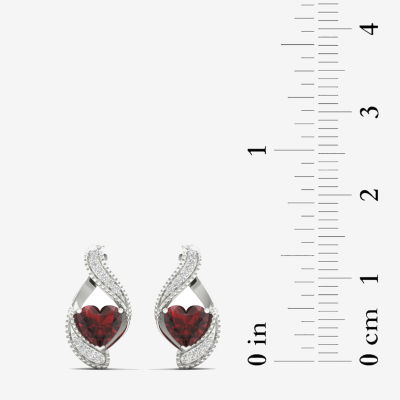 Genuine Red Garnet Sterling Silver 14.2mm Heart Stud Earrings