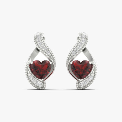 Genuine Red Garnet Sterling Silver 14.2mm Heart Stud Earrings