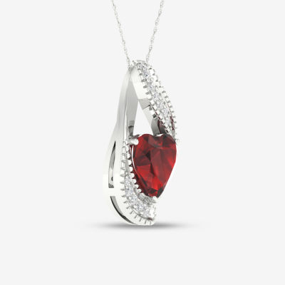 Womens Genuine Red Garnet Sterling Silver Heart Pendant Necklaces