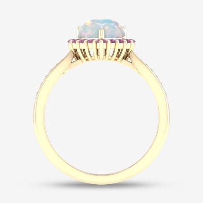 Womens Diamond Accent Genuine Opal 10K Gold Heart Cocktail Ring