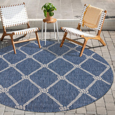 Samantha Nautical Knot 7'6"X7'6" Indoor Outdoor Round Area Rug