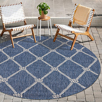 Samantha Nautical Knot 7 6 X7 Indoor Outdoor Round Area Rug Color Navy White Jcpenney