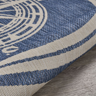 Samantha Nautical Navigation 7'6"X7'6" Indoor Outdoor Round Area Rug