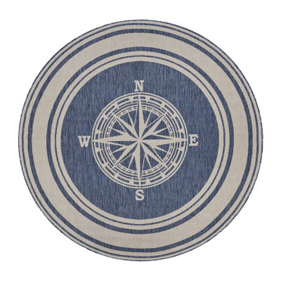 Samantha Nautical Navigation 7'6"X7'6" Indoor Outdoor Round Area Rug