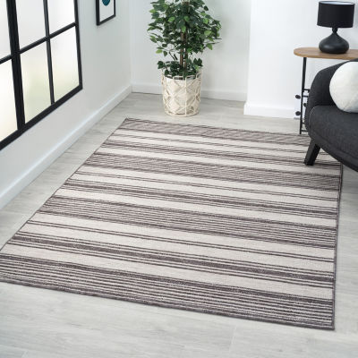 Winona Multi Stripe PET Yarn Indoor Outdoor Rectangular Area Rug