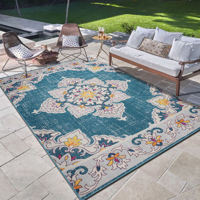 Anica Eclectic Medallion Floral Indoor Outdoor Rectangular Area Rug