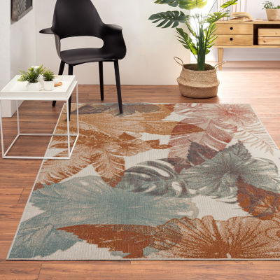 Anica Coastal Leaf Indoor Outdoor Rectangular Area Rug