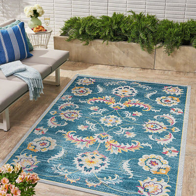 Anica Multicolored Eclectic Floral Indoor Outdoor Rectangular Area Rug