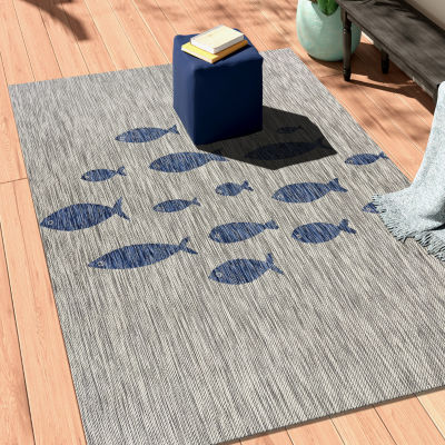 Catherine School Of Fish Indoor Outdoor Rectangular Area Rug