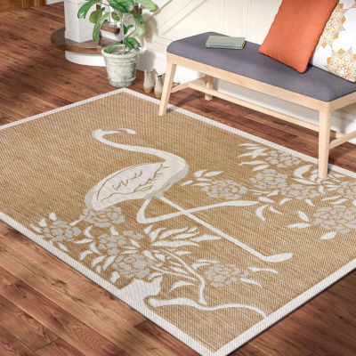 Catherine Tropical Flamingo Indoor Outdoor Rectangular Area Rug