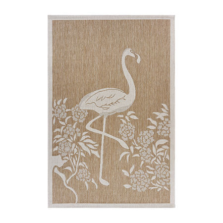 Catherine Tropical Flamingo Indoor Outdoor Rectangular Area Rug, One Size, Beige