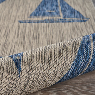 Catherine Nautical Sailboats Indoor Outdoor Rectangular Area Rug