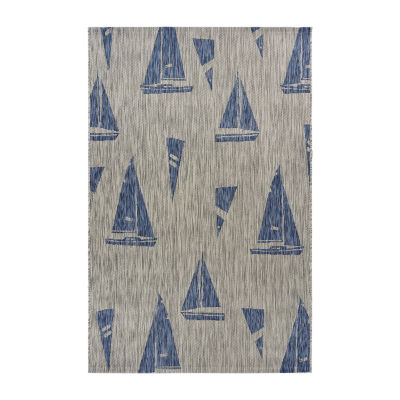 Catherine Nautical Sailboats Indoor Outdoor Rectangular Area Rug