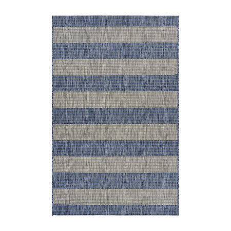 Catherine Coastal Striped Indoor Outdoor Rectangular Area Rug, One Size, Blue