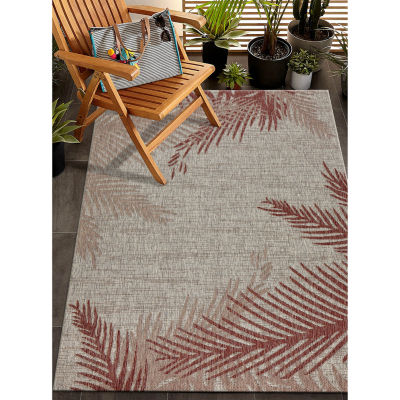 Celeste Coastal Palm Leaf Indoor Outdoor Rectangular Area Rug