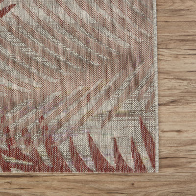 Celeste Coastal Palm Leaf Indoor Outdoor Rectangular Area Rug