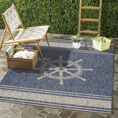 Celeste Nautical Anchor Indoor Outdoor Rectangular Area Rug