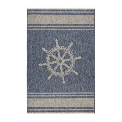 Outdoor Patio Rug Nautiacal Blue Anchor with Stripes Outdoor Rug