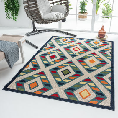 Corazon Striped Diamonds Indoor Outdoor Rectangular Area Rug