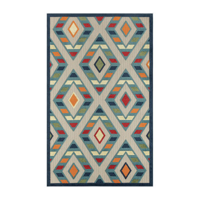 Corazon Striped Diamonds Indoor Outdoor Rectangular Area Rug