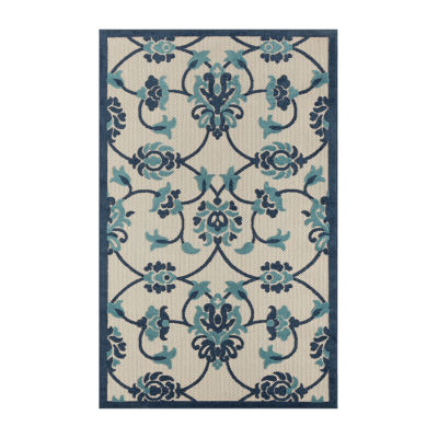 Corazon Coastal Floral Filigree Indoor Outdoor Rectangular Area Rug